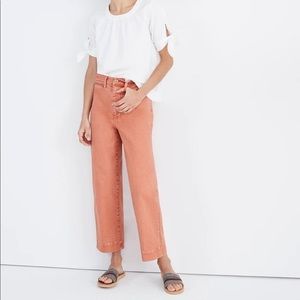 Madewell Petite Slim Emmett Wide-Leg Crop Pants in Coral